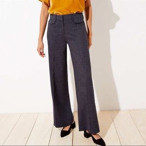 Loft •Houndstooth High Waist Wide Leg Curvy Trouser Navy Plaid NWOT